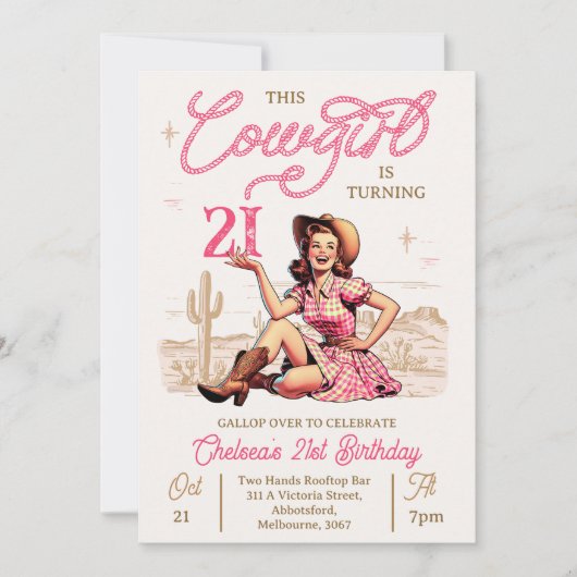 Invitation d'anniversaire vintage rose Brown (Devant)