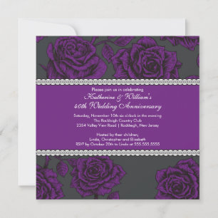 Invitation d'anniversaire Vintage Rose Noir Violet