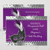 Invitation d'anniversaire violet argenté pour soir (Devant / Derrière)