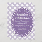 Invitation d'anniversaire violet blanc Pois adulte (Devant / Derrière)
