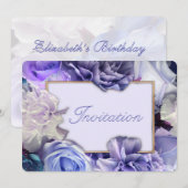 Invitation d'anniversaire Violet Blue Rose (Devant / Derrière)