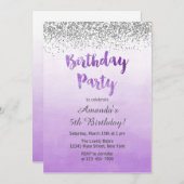 Invitation d'anniversaire violet et argent (Devant / Derrière)