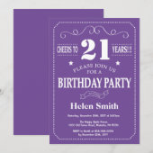 Invitation d'anniversaire violet et blanc (Devant / Derrière)