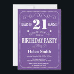 Invitation d'anniversaire violet et blanc<br><div class="desc">Invitation 21e anniversaire Typographie violette et blanche. Arrière - plan violet et blanc. Anniversaire adulte. Hommes ou femmes, anniversaire. Enfants Garçon ou fille Ado Anniversaire adolescente Invitation . 13e 15e 16e 18e 20e 21e 30e 40e 50e 60e 70e 80e 90e 100e. N'Importe Quel Âge. Pour plus de personnalisation, cliquez sur...</div>