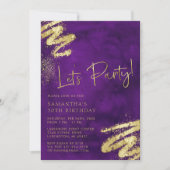 Invitation d'anniversaire violet et or (Devant)
