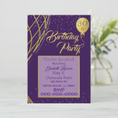 Invitation d'anniversaire violet et or (Debout devant)