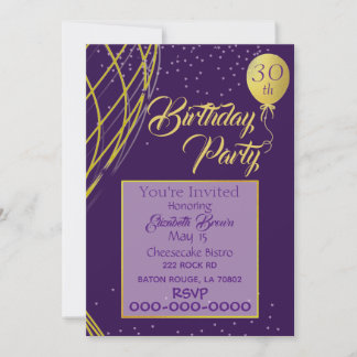 Invitation d'anniversaire violet et or