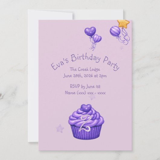 Invitation d'anniversaire violet pour filles (Devant)