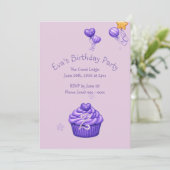Invitation d'anniversaire violet pour filles (Debout devant)