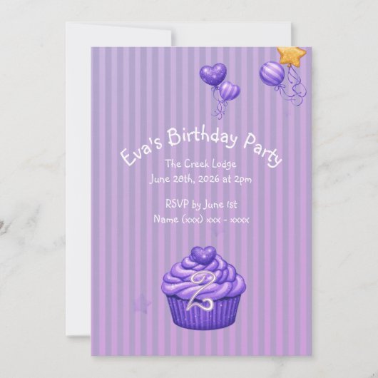 Invitation d'anniversaire violet pour filles (Devant)