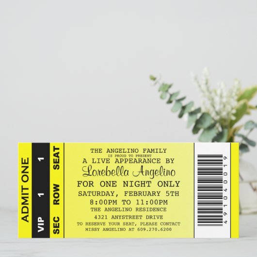 Invitation d'anniversaire VIP (Jaune) (Debout devant)
