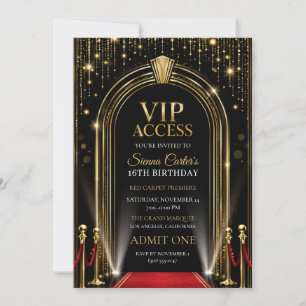 Invitation d'anniversaire VIP Tapis Rouge Hollywoo