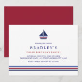 Invitation d'anniversaire voilier bleu et rouge (Devant / Derrière)