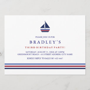 Invitation d'anniversaire voilier bleu et rouge