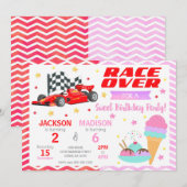 Invitation d'anniversaire voiture de course rouge  (Devant / Derrière)