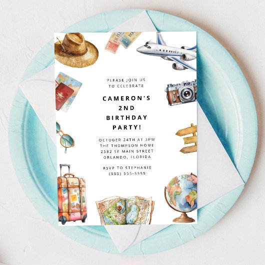 Invitation d'anniversaire Voyage Monde