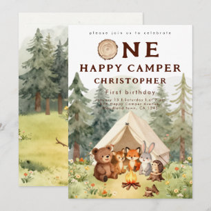 Invitation d'anniversaire Watercolor Happy Camper