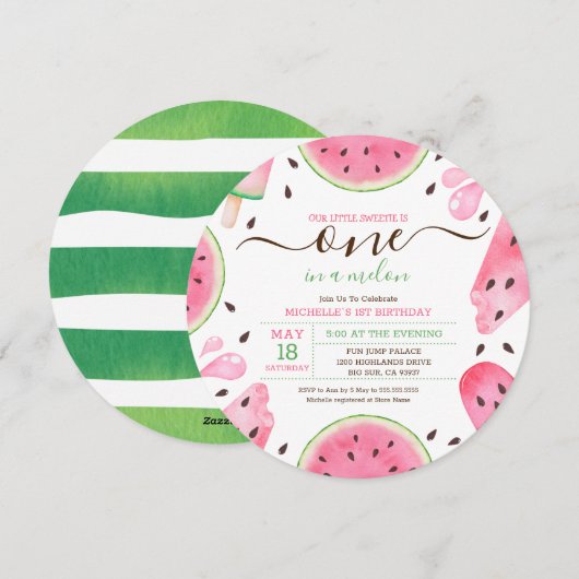Invitation d'anniversaire Watermelon One In A Melo (Devant / Derrière)
