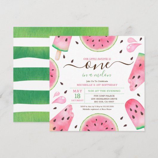 Invitation d'anniversaire Watermelon One In A Melo (Devant / Derrière)