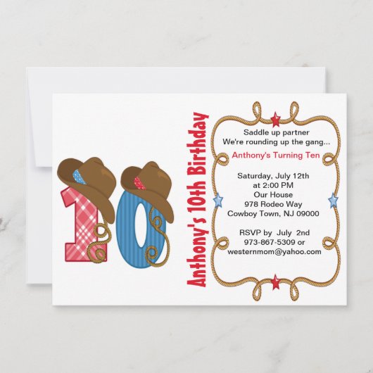 Invitation d'anniversaire Western Big Ten Boy (Devant)