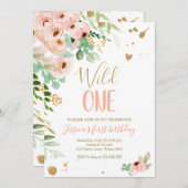 Invitation d'anniversaire Wild One 1er Floral Rose (Devant / Derrière)