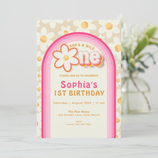 Invitation d'anniversaire Wild One Boho Daisy Rain (Debout devant)