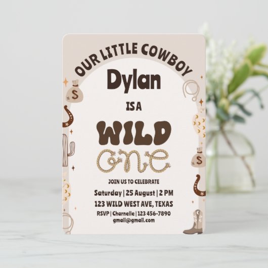 Invitation d'anniversaire Wild One Cowboy (Debout devant)
