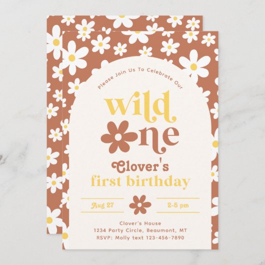 Invitation d'anniversaire Wild One Daisy | Premier (Devant / Derrière)