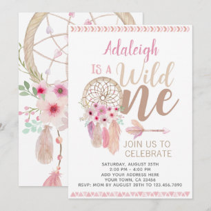 Invitation d'anniversaire Wild One Girl, Dreamcatc