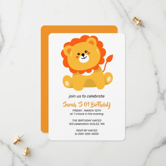 Invitation d'anniversaire Wild One, Lion 1er anniv (Devant/Arrière en situation)