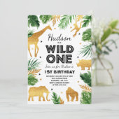 Invitation d'anniversaire Wild One Safari Animaux  (Debout devant)