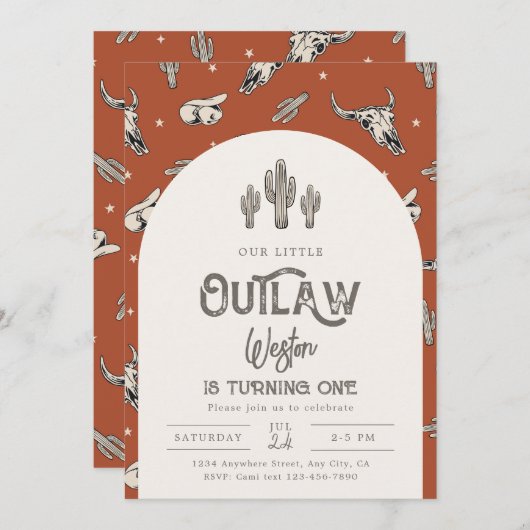 Invitation d'anniversaire Wild West | Invitation C (Devant / Derrière)