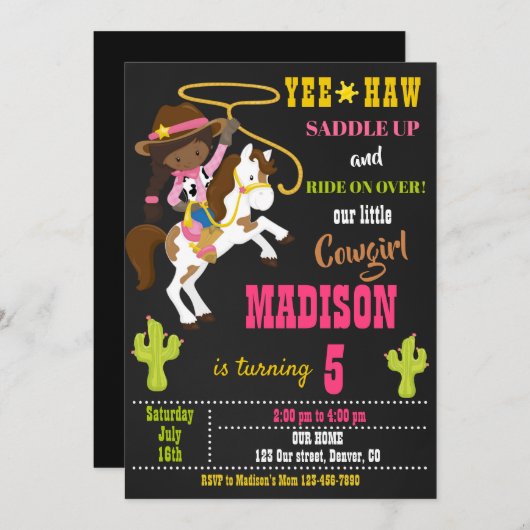 Invitation d'anniversaire Wild west rodeo party (Devant / Derrière)