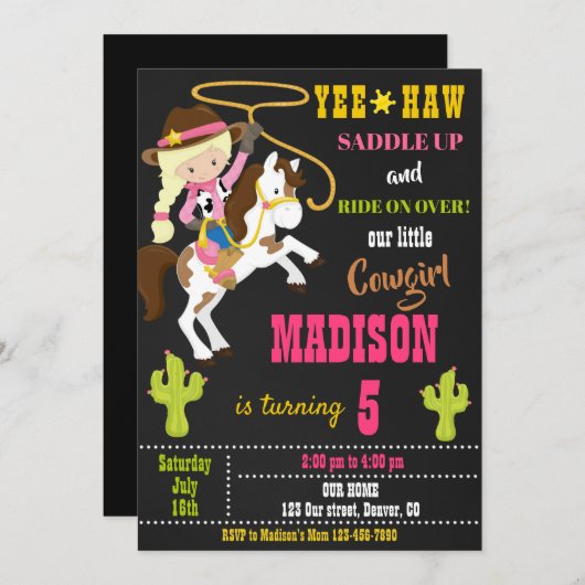 Invitation d'anniversaire Wild west rodeo party (Devant / Derrière)