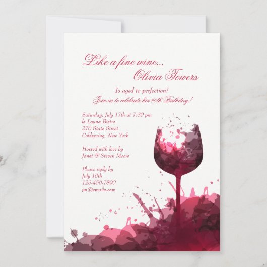 Invitation d'anniversaire Wine Splash 2 (Devant)