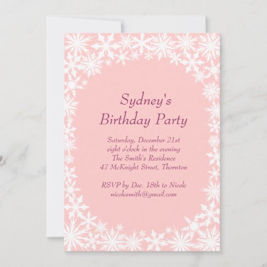 Invitation d'anniversaire Winter Lace - rose clair (Devant)
