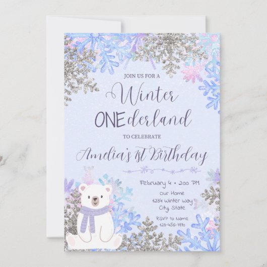 Invitation d'anniversaire Winter Onederland (Devant)