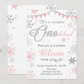 Invitation d'anniversaire Winter Onederland Argent (Devant / Derrière)