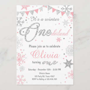 Invitation d'anniversaire Winter Onederland Argent