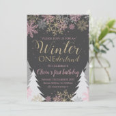 Invitation d'anniversaire Winter ONEderland Rose (Debout devant)