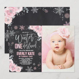 Invitation d'anniversaire Winter ONEderland Rose A