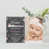 Invitation d'anniversaire Winter Onederman Pink (Debout devant)