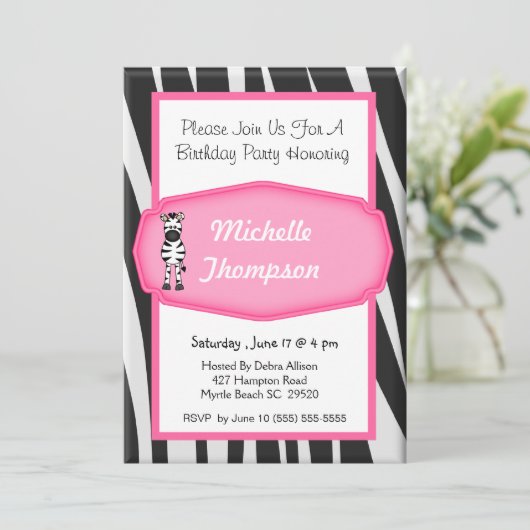 Invitation d'anniversaire Zebra (Debout devant)