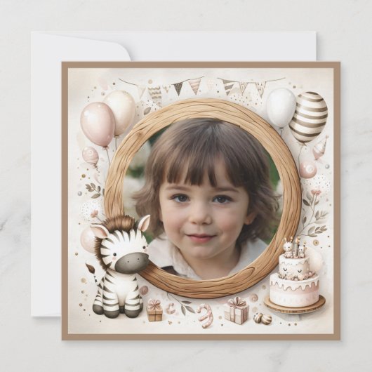 Invitation d'anniversaire Zebra Cadre photo (Devant)