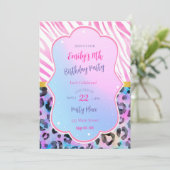 Invitation d'anniversaire zèbre léopard néon rose  (Debout devant)