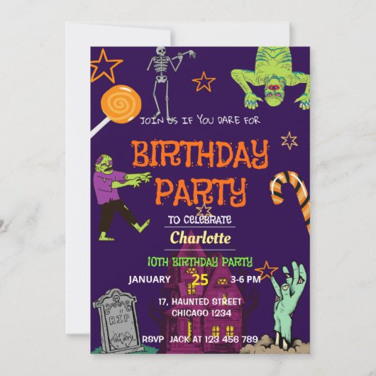 Invitation d'anniversaire Zombie (Devant)