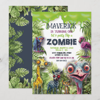 Invitation d'anniversaire Zombie Safari Animaux