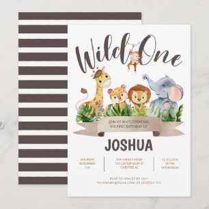 Invitation d'anniversaire Zoo Animaux Sauvage Un