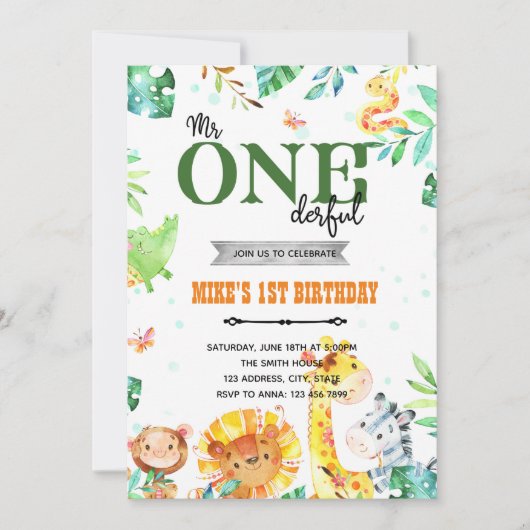 Invitation d'anniversaire zoo mr onederful (Devant)
