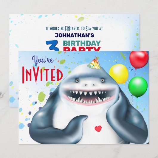 Invitation d'Anniversaires de enfants de requins (Devant / Derrière)